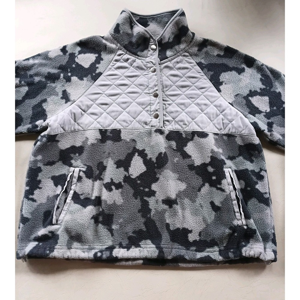 Kyodan Outdoor Womens Camo Fleece Pullover Sweatshirt L Gray Quilted Snap Yoke